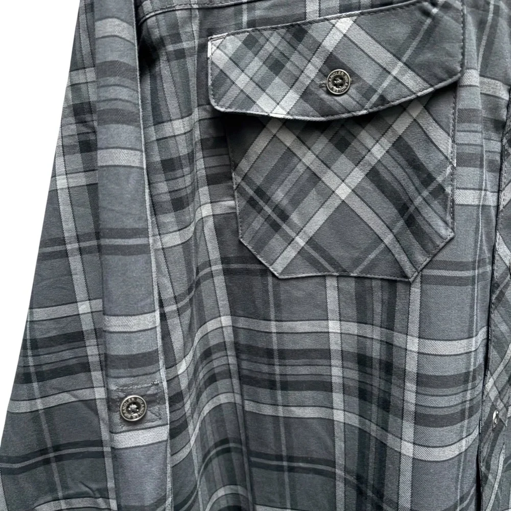 Wrangler‎ Outdoor Men 3XL Grey Plaid Stretch Moisture Wicking UPF 40 Shirt NEW